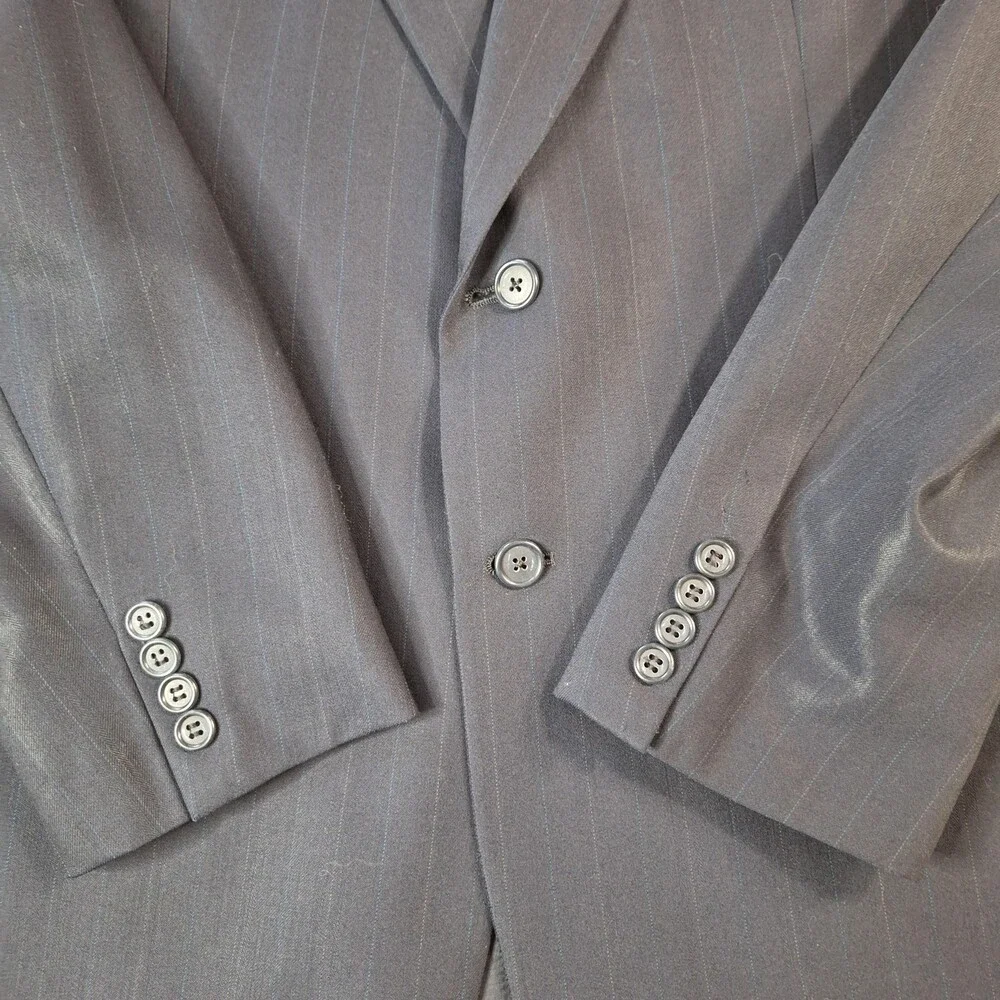 Hart Schaffner Marx Suit Mens 42 34x29 Blue Wool Stripe Ventless 2 Button USA
